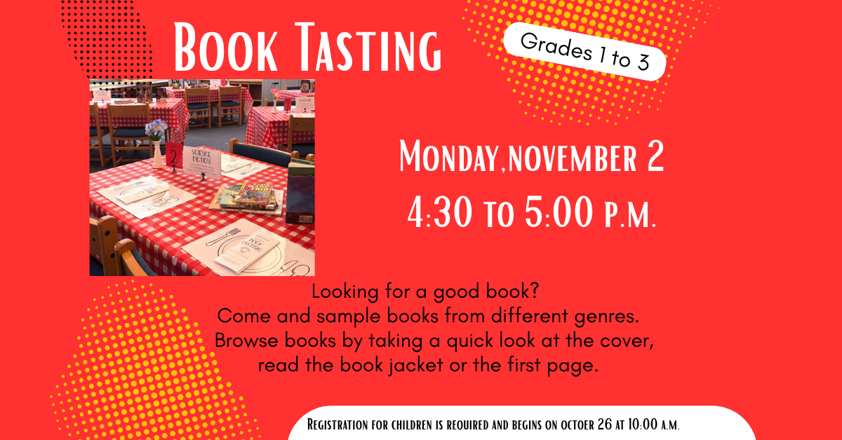 Book tasting event for grades 1 to 3 on November 2